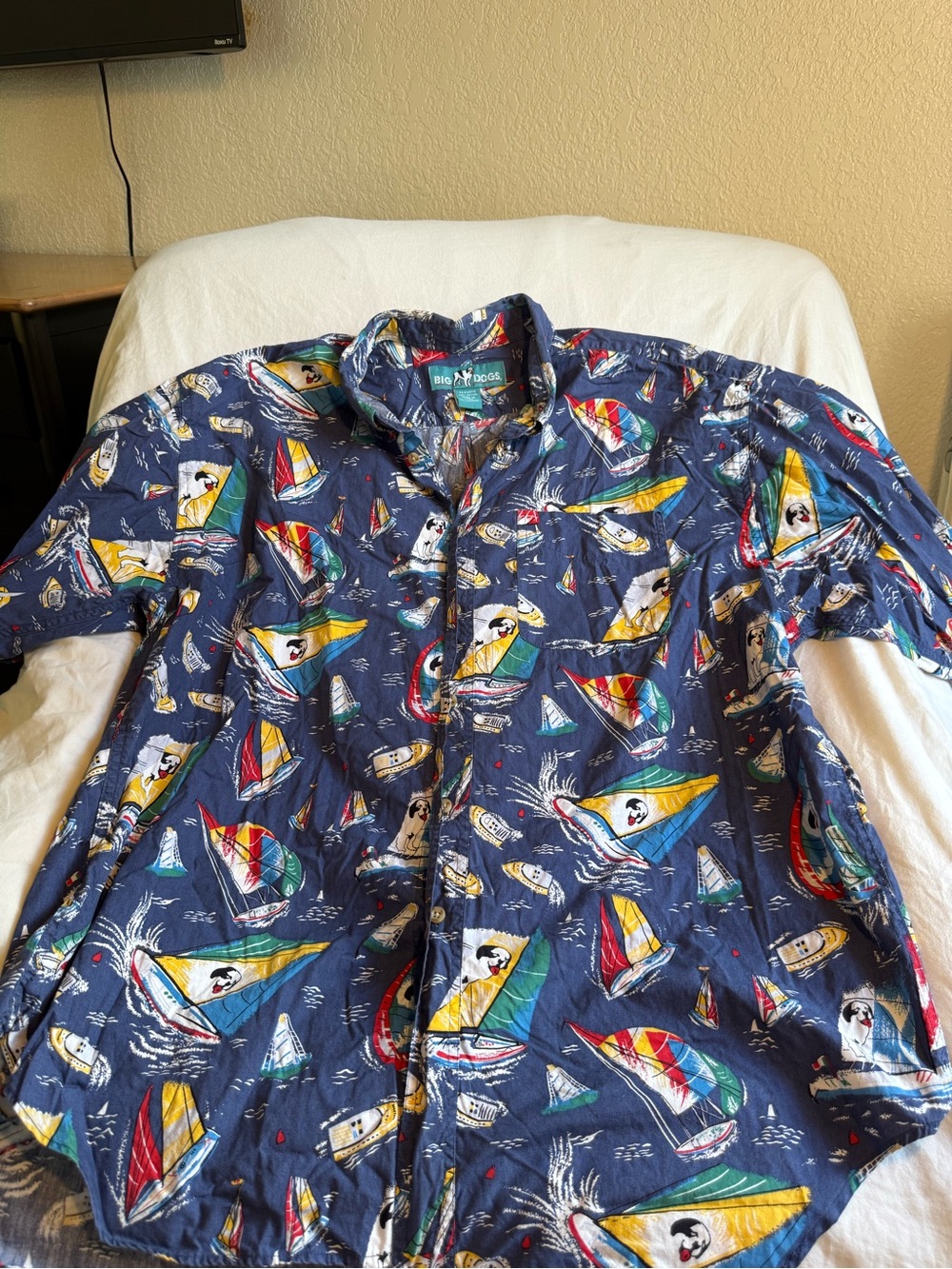 Vintage Big Dogs Men’s Navy Nautical Print Button-Up Shirt